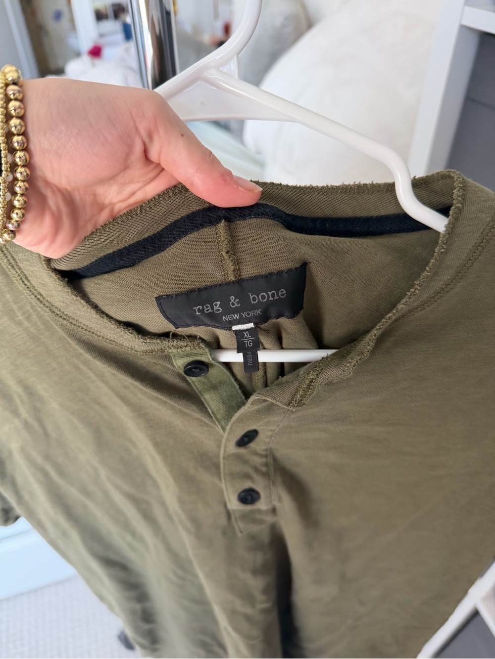 Rag & Bone Slub Jersey Short Sleeve Henley In Dark Army Size XL - Picture 3 of 4